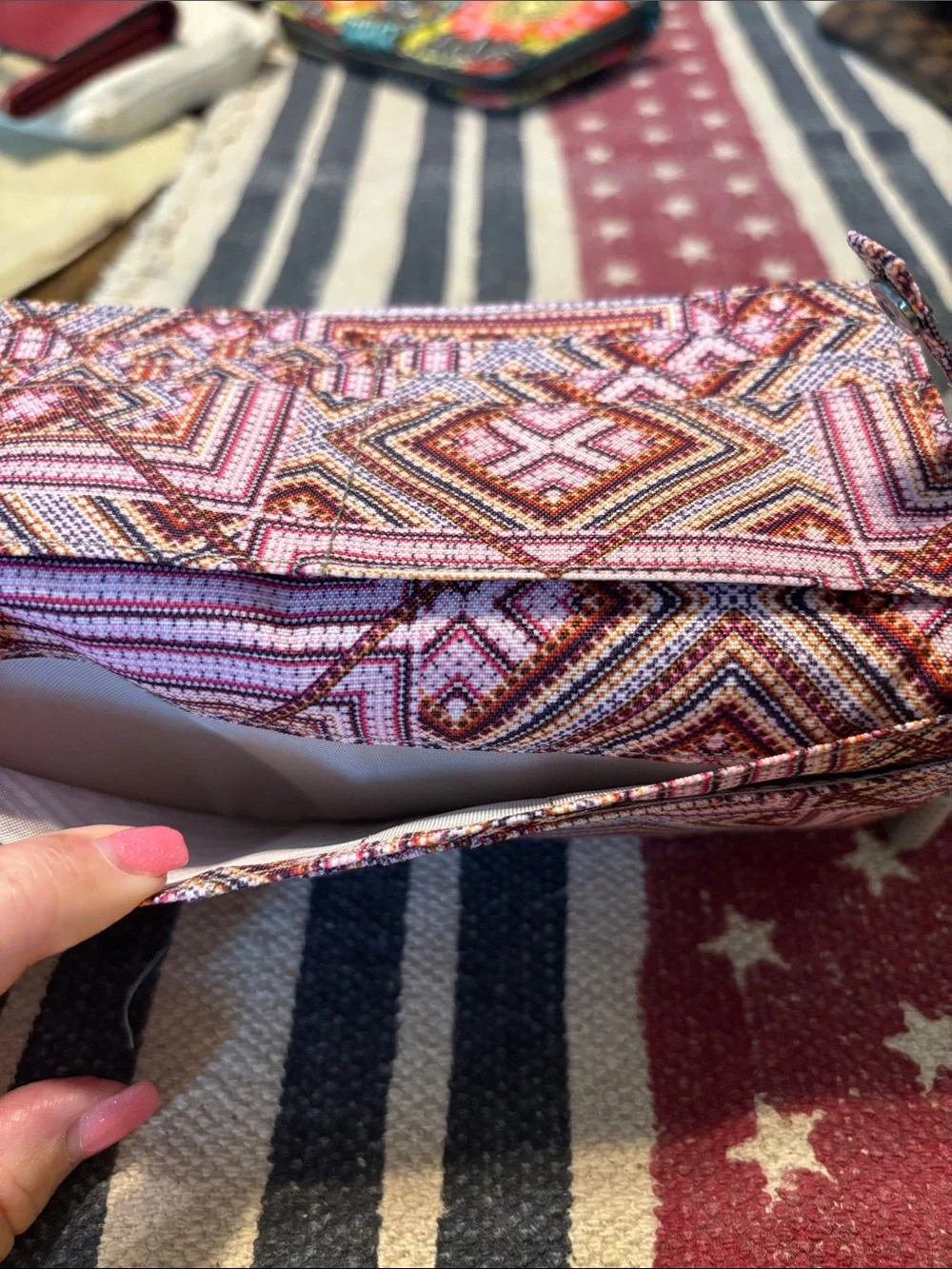 Kipling Pink and Orange Geometric Wristlet Wallet with Monkey Charm